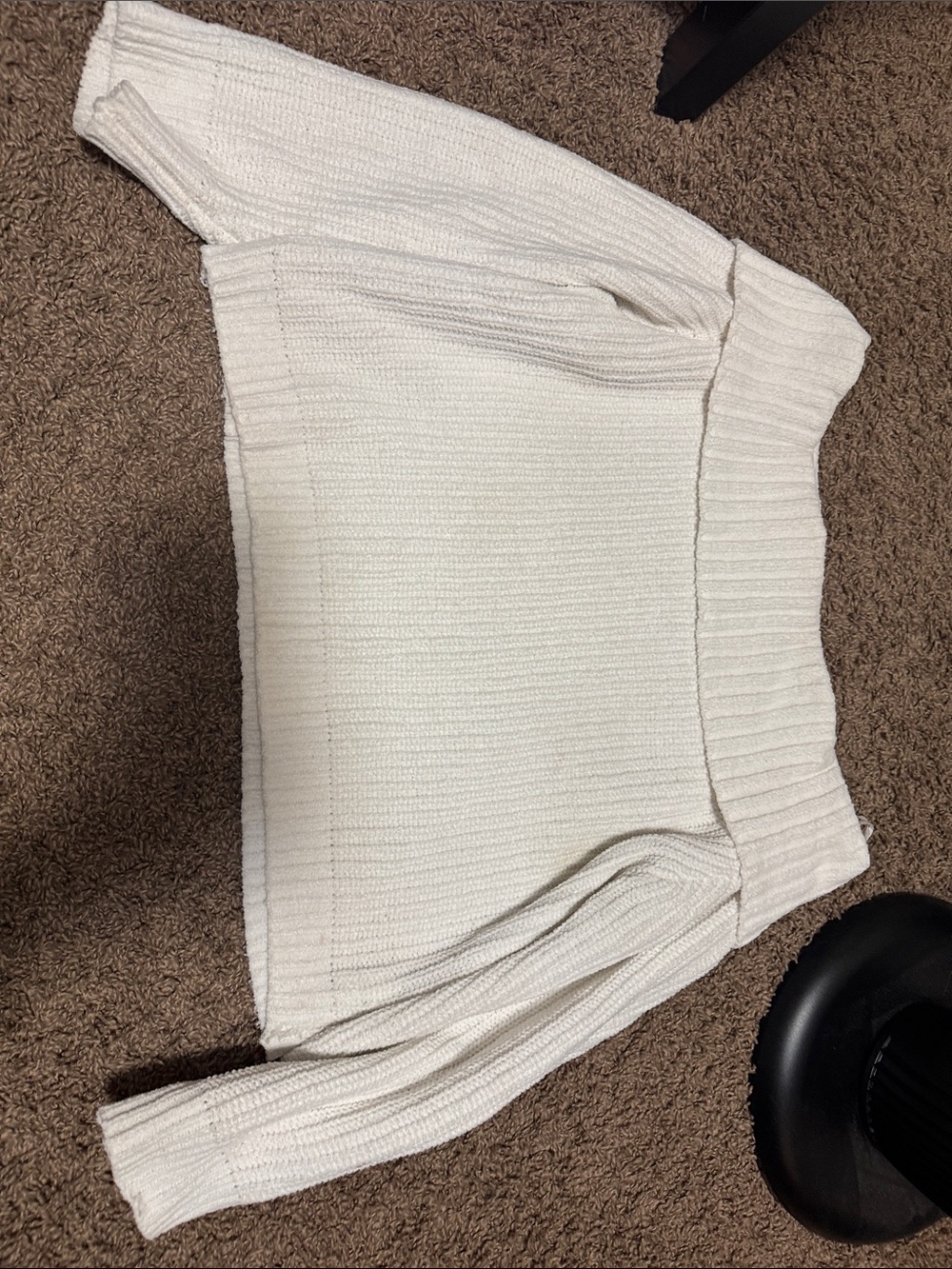 Off-Shoulder Cream Ribbed Women’s Sweater
